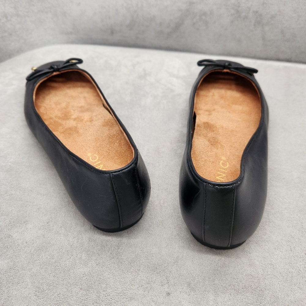 Vionic Ballet Flats 9.5 Black Leather Klara Bow Logo Arch Support Comfy New $150 - Picture 13 of 16